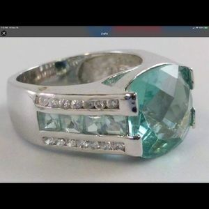 Designer Marked FAS Suspended Blue White 925 Sterling Silver Size 8 Gorgeous